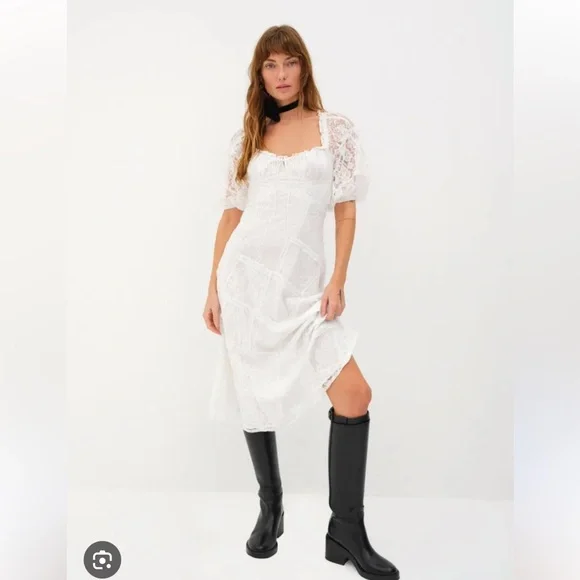 For Love And Lemons | Dresses | For Love Lemons Lily Ruffles Scalloped Lace  Bridal Wedding Midi Dress S | Poshmark